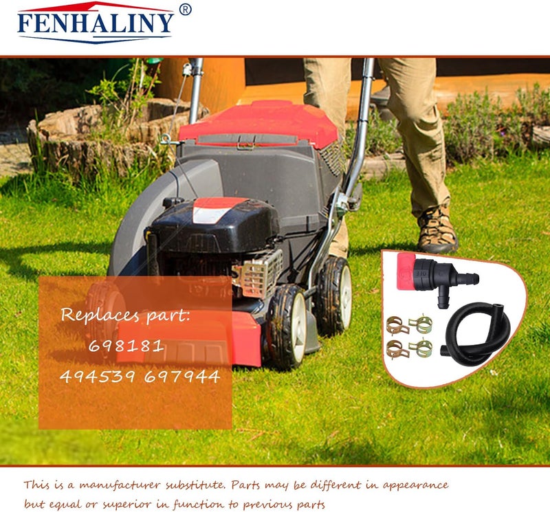 Fenhaliny 494539 698181 صمام إيقاف الوقود + خرطوم خط الوقود 1/4" x 25" مع 4 مشابك متوافق مع جزازة العشب 5414K 283207 791850 محرك صغير (90 درجة) - Image 3
